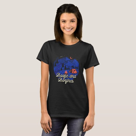 Booze and Bonfires Camping Beer  Camper Drinker Hi Tシャツ (正面フル)