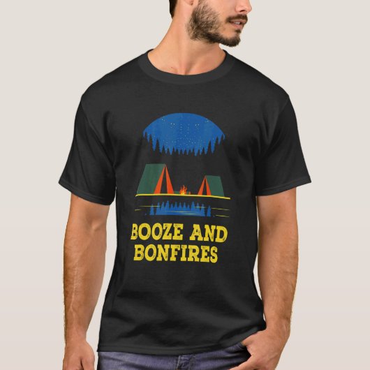 Booze and Bonfires Camping Beer  Camper Drinker Hi Tシャツ (正面)