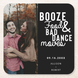 Booze Food & Bad Dance Movesの日付結婚写真 スクエアペーパーコースター