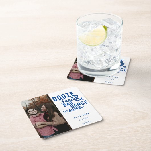 Booze Food & Bad Dance Movesの日付結婚写真 スクエアペーパーコースター (インサイチュ)