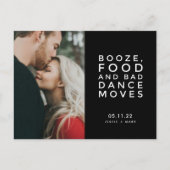 Booze, Food, Bad Dance Moves Photo Save the Dates 案内ポストカード (正面)