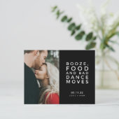 Booze, Food, Bad Dance Moves Photo Save the Dates 案内ポストカード (スタンド正面)