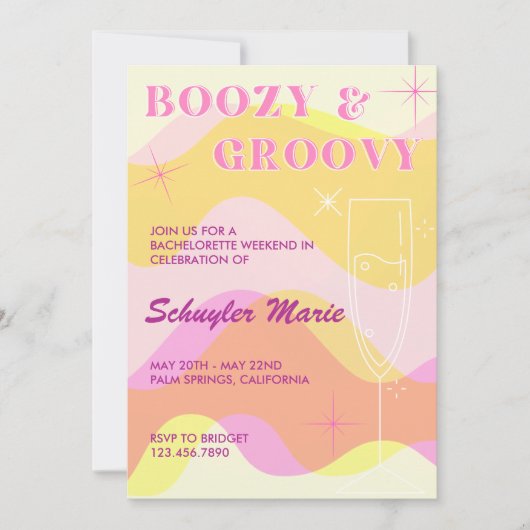 Boozy & Groovyバチェロレッテ招待状 招待状 (正面)