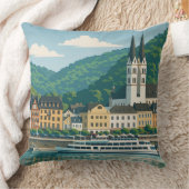 Boppard Germany Scenic Vintage Travel Art クッション (ブランケット)