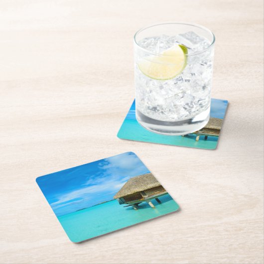 Bora BoraのコースターのOverwaterのバンガロー スクエアペーパーコースター (インサイチュ)