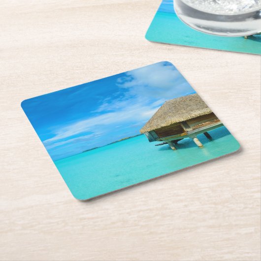 Bora BoraのコースターのOverwaterのバンガロー スクエアペーパーコースター (アングル)