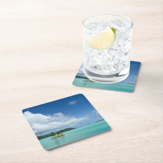 Bora Boraの礁湖のコースターのヤシの木 スクエアペーパーコースター (インサイチュ)