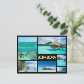 Bora Bora複数イメージコラージュ黒はがき ポストカード (スタンド正面)