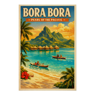Bora Bora, French Polynesia, in a classic retro ポスター