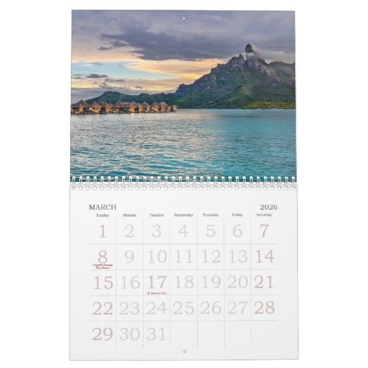 Bora Bora | French Polynesia | Tahitian Calendar カレンダー (3月 2026)