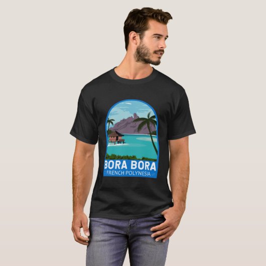 Bora Bora French Polynesia Travel Retro Emblem Vin Tシャツ (正面フル)