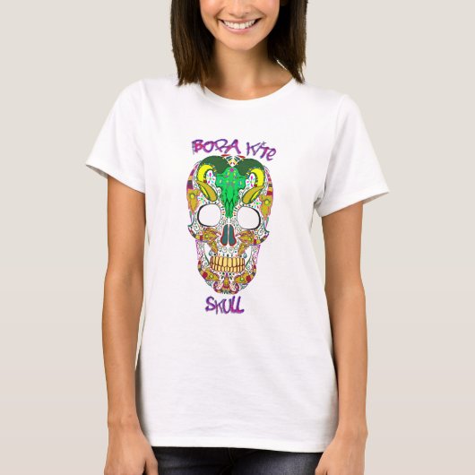 Bora kite Skull camiseta blanca Tシャツ (正面)