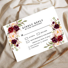 Bordeaux Blush Moody Floral Wedding RSVP Card