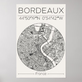 Bordeaux Charcoal City Map Poster – Minimal French ポスター