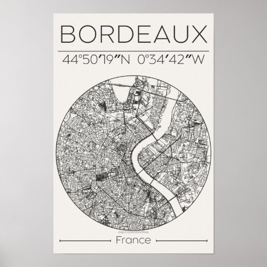 Bordeaux Charcoal City Map Poster – Minimal French ポスター (正面)