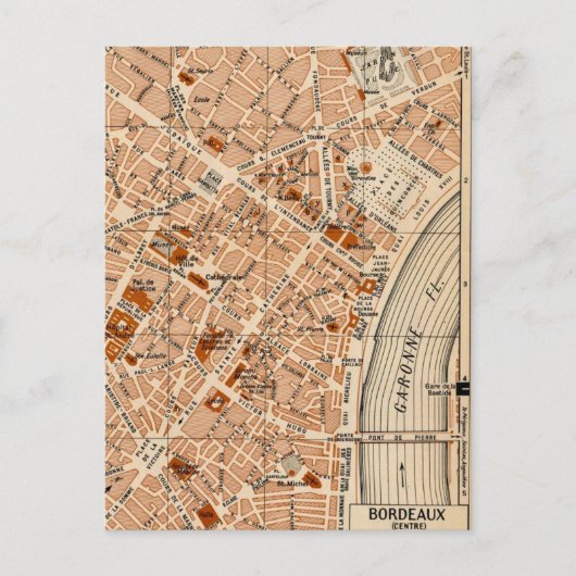 Bordeaux France Vintage Map ポストカード (正面)