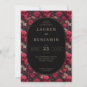 Bordeaux Gothic Paisley Wedding 招待状 (正面)