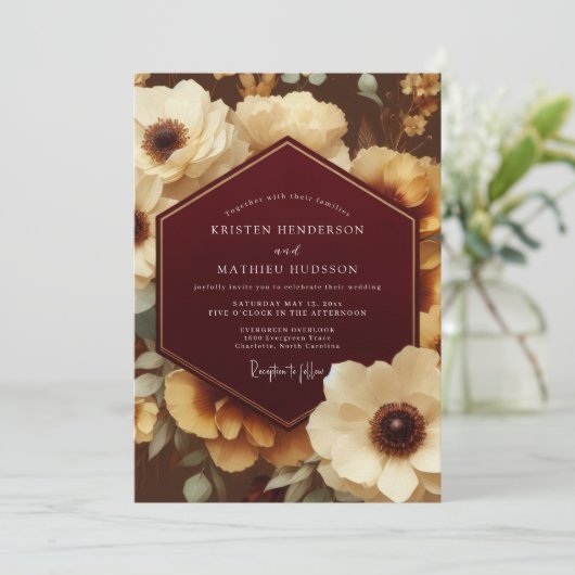 Bordeaux Ornate Botanical Wedding 招待状 (スタンド正面)