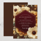 Bordeaux Ornate Botanical Wedding 招待状 (正面/裏面)