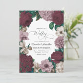 Bordeaux Wine, Mauve Smoke & Tulle Beige Wedding 招待状 (スタンド正面)