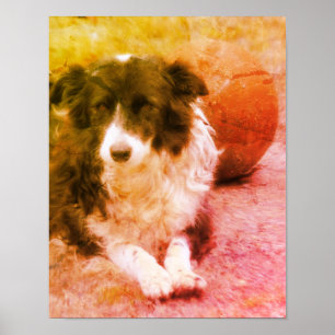 Border Collie And Ball Dog Art ポスター
