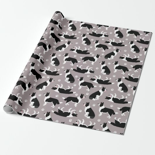 Border Collie and Paw Print Wrapping Paper ラッピングペーパー (アンロールド)