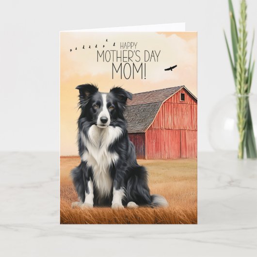 Border Collie and Red Barn Mother's Day シーズンカード (正面)