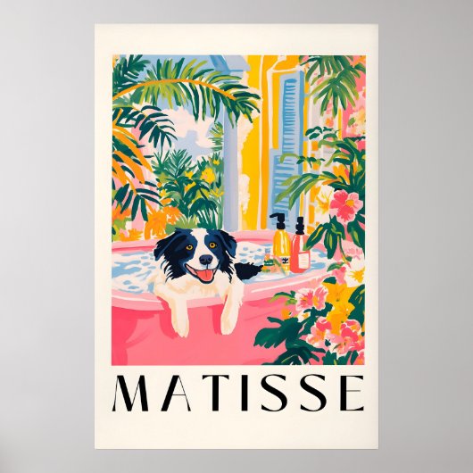 Border Collie Bathroom Print Funny Pink Matisse ポスター (正面)