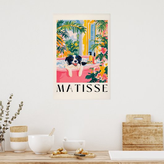 Border Collie Bathroom Print Funny Pink Matisse ポスター (キッチン)