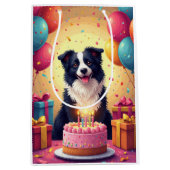 Border Collie Birthday Celebration ミディアムペーパーバッグ (正面)