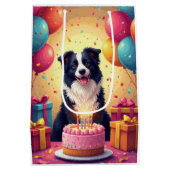 Border Collie Birthday Celebration ミディアムペーパーバッグ (裏面)