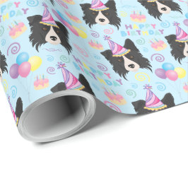 Border Collie Birthday Gift Wrapping Paper Blue ラッピングペーパー