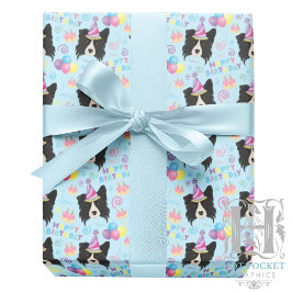 Border Collie Birthday Gift Wrapping Paper Blue ラッピングペーパー