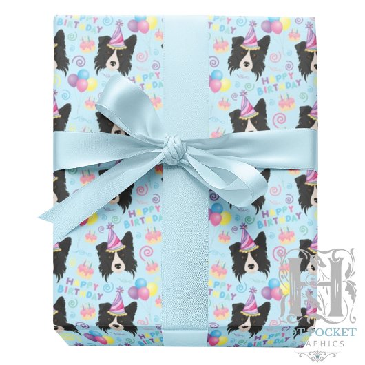Border Collie Birthday Gift Wrapping Paper Blue ラッピングペーパー