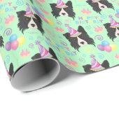 Border Collie Birthday Gift Wrapping Paper Green ラッピングペーパー (ロールコーナー)