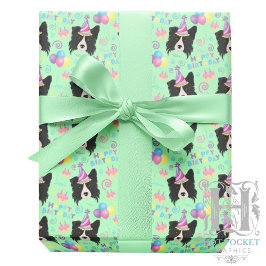 Border Collie Birthday Gift Wrapping Paper Green ラッピングペーパー