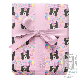 Border Collie Birthday Gift Wrapping Paper Pink ラッピングペーパー