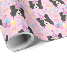 Border Collie Birthday Gift Wrapping Paper Pink ラッピングペーパー