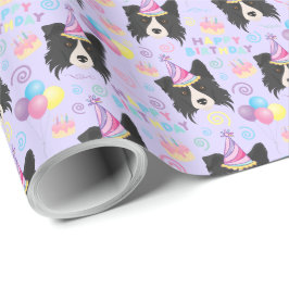 Border Collie Birthday Gift Wrapping Paper Purple ラッピングペーパー