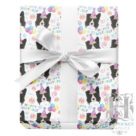 Border Collie Birthday Gift Wrapping Paper White ラッピングペーパー