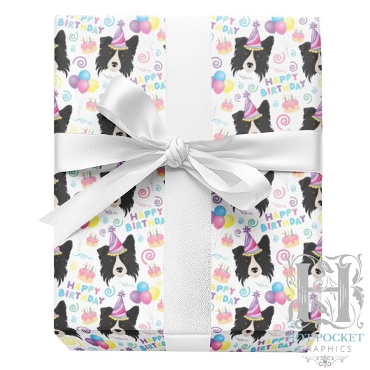 Border Collie Birthday Gift Wrapping Paper White ラッピングペーパー