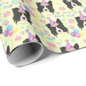 Border Collie Birthday Gift Wrapping Paper Yellow ラッピングペーパー (ロールコーナー)