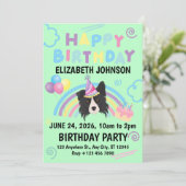 Border Collie Birthday Invitation in Green 招待状 (スタンド正面)