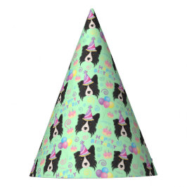 Border Collie Birthday Party Hat Green パーティーハット