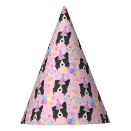 Border Collie Birthday Party Hat Pink パーティーハット