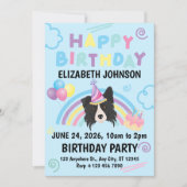 Border Collie Birthday Party Invitation Blue 招待状 (正面)