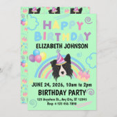 Border Collie Birthday Party Invitation Green 招待状 (正面/裏面)