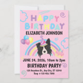Border Collie Birthday Party Invitation Pink 招待状 (正面)