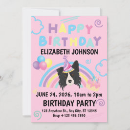 Border Collie Birthday Party Invitation Pink 招待状