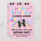 Border Collie Birthday Party Invitation Pink 招待状 (正面/裏面)
